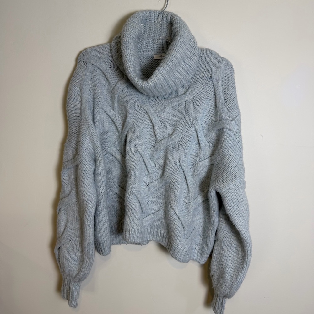 MADEWELL Somervell Modern Cable Turtleneck Sweater, Lt, Blue | Sz LG